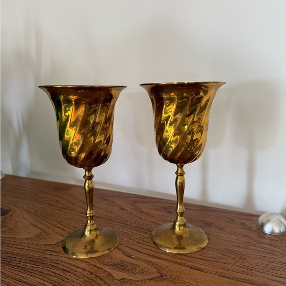 Vintage Solid Brass Wine Goblets Made In India Set Of 2 - Picture 2 of 8